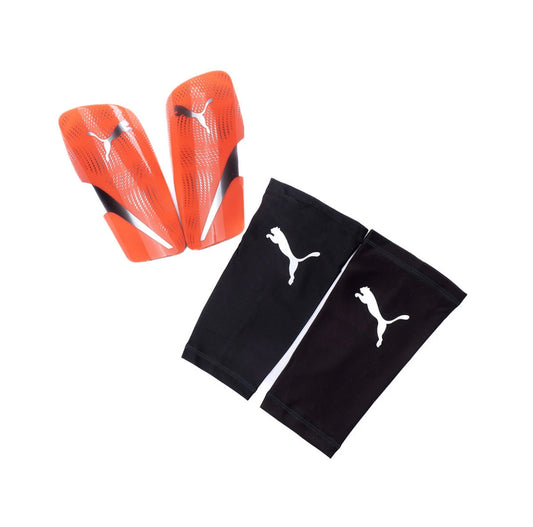 Orange, Silver Cut - Puma Ultra Thin (Pro-Level) Breathable Foam Interior Shin Guards