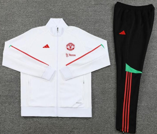 Manchester United FC White, Green - Red Stripes w/ Sponsor Tracksuit (DRI-FIT ADV)