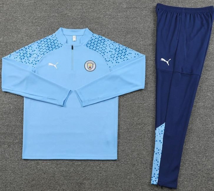 Manchester City Light Blue, Grey Shoulder Abstract Quarter Zipper Tracksuit (DRI-FIT ADV)