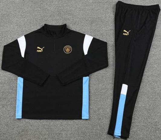 Manchester City Black, White & Gold Accent Quarter Zipper Tracksuit (DRI-FIT ADV)