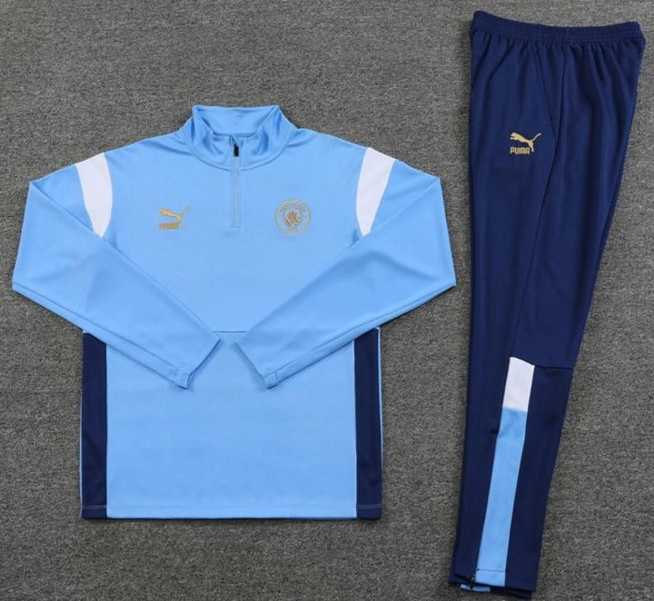 Manchester City Light Blue, White & Gold Accent Quarter Zipper Tracksuit (DRI-FIT ADV)