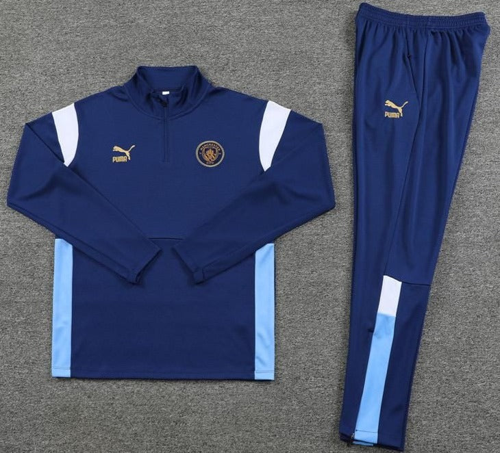 Manchester City Navy Blue, White & Gold Accent Quarter Zipper Tracksuit (DRI-FIT ADV)