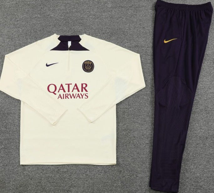 Paris St. Germain White / Deep Purple Pants, Quarter Zipper Full Set Tracksuit (DRI-FIT ADV)