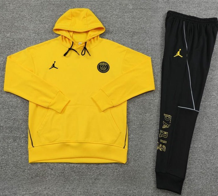 Paris St. Germain Anthem Full Set, Yellow Sweatshirt w/ Black Pants Tracksuit (DRI-FIT ADV)