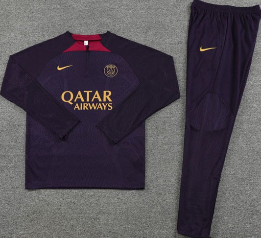 Paris St. Germain Deep Purple, Gold Quarter Zipper Full Set Tracksuit (DRI-FIT ADV)