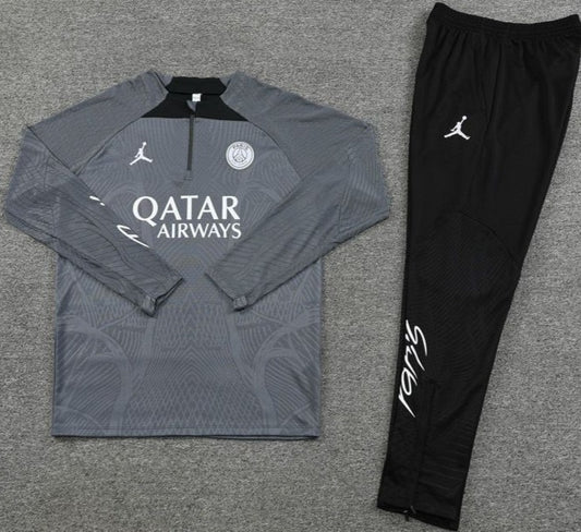 Paris St. Germain Silver Quarter Zipper, w/ Black Pants Tracksuit (DRI-FIT ADV)