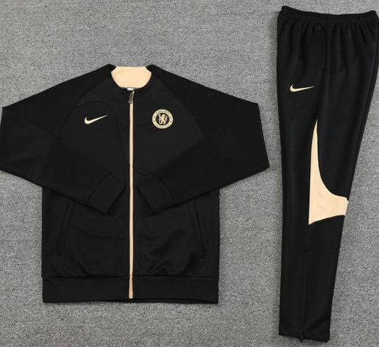 Chelsea FC Black, Gold Accent Full-Set Zipper Tracksuit (DRI-FIT ADV)