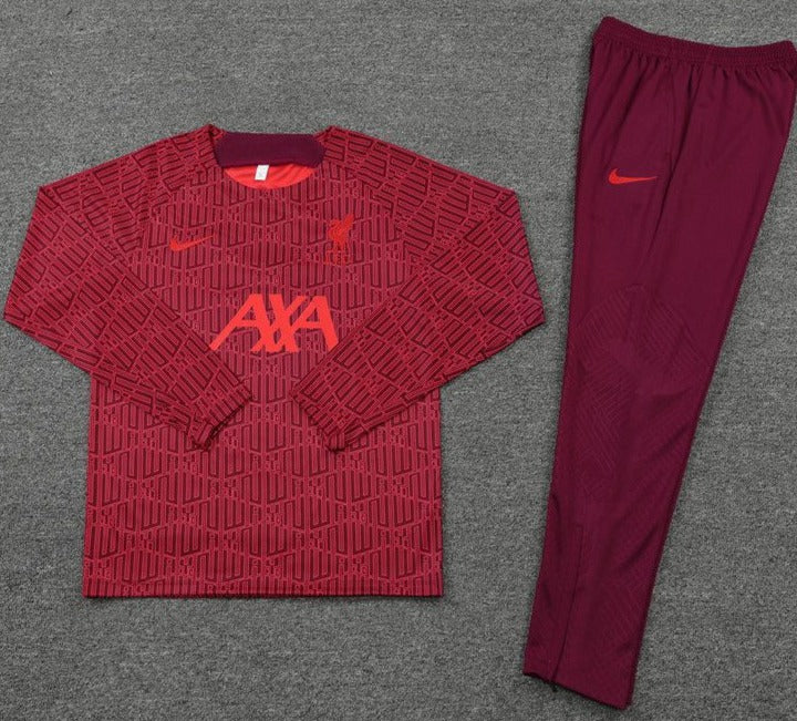 Liverpool FC Crimson YNWA Embedded Pattern, Crimson Pants w/ Sponsor - Crewneck Tracksuit (DRI-FIT ADV)