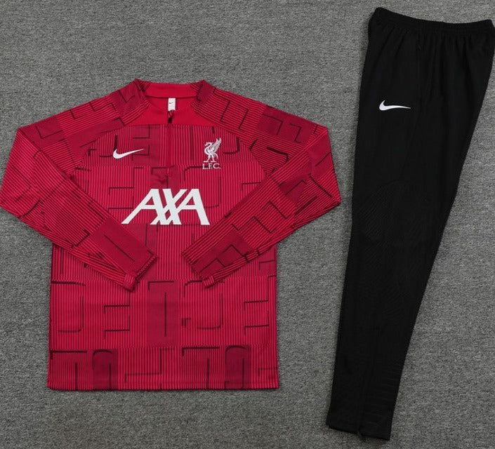 Liverpool FC Crimson Embedded Pattern, Black Pants w/ Sponsor - Quarter Zipper Tracksuit (DRI-FIT ADV)