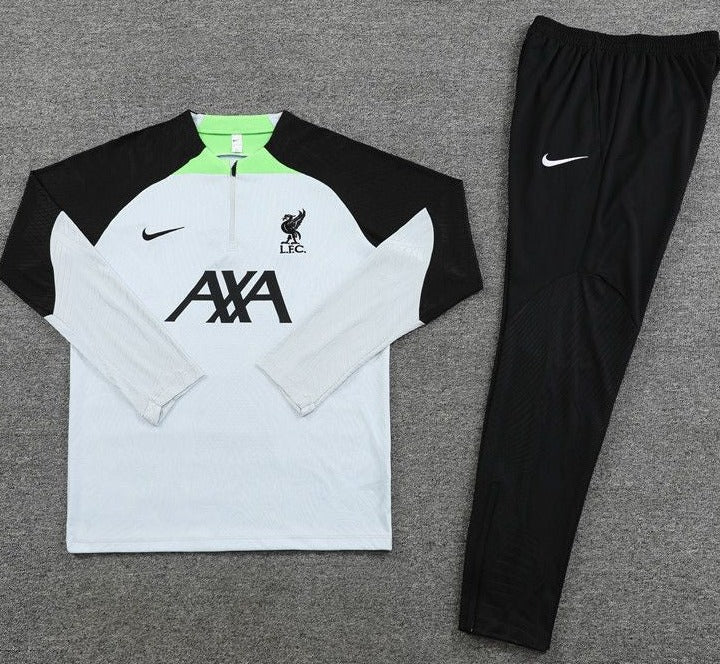 Liverpool FC White, Neon/Black Sleeves, Black Pants w/ Sponsor - Quarter Zipper Tracksuit (DRI-FIT ADV)