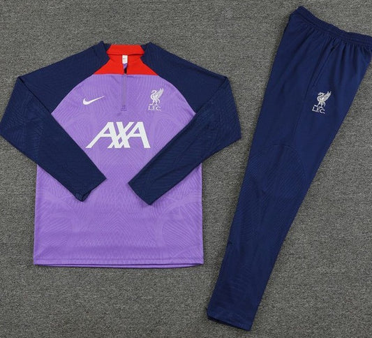 Liverpool FC Full Set Purple Body, Navy Blue Pants w/ Sponsor - Quarter Zipper Tracksuit (DRI-FIT ADV)