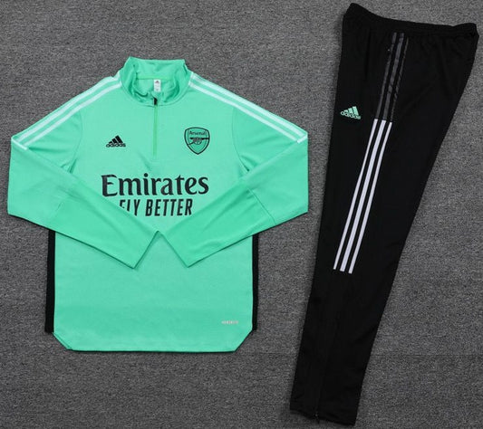 Arsenal FC Teal, White Stripes w/ Black Pants Quarter Zipper Tracksuit (DRI-FIT ADV)