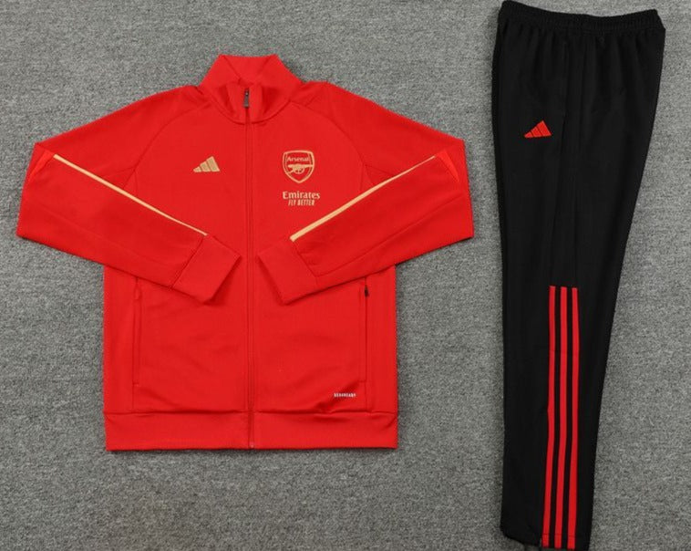 Arsenal FC Red, Gold Stripes, Black Pants Full Zipper Tracksuit (DRI-FIT ADV)