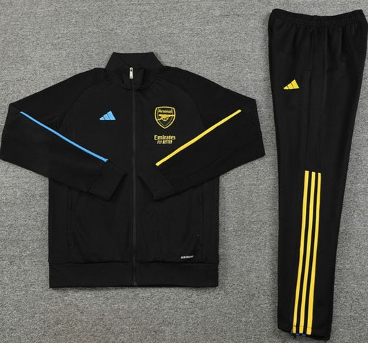 Arsenal FC Black, Blue, Canary Yellow Stripes, Black Pants Full Zipper Tracksuit (DRI-FIT ADV)