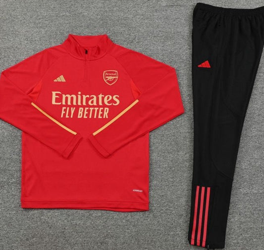 Arsenal FC Red, Gold Accent w/ Black Pants Quarter Zipper Tracksuit (DRI-FIT ADV)