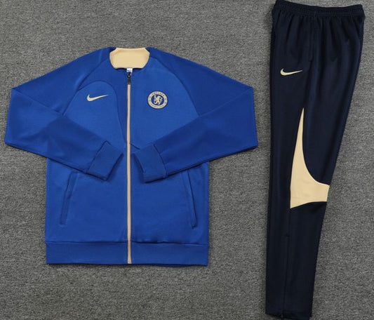 Chelsea FC Blue, Gold Accent Full-Set Zipper Tracksuit (DRI-FIT ADV)