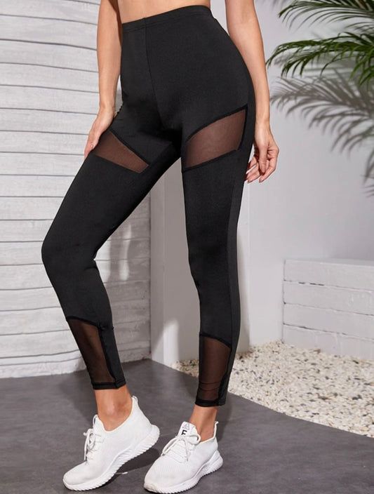 Mallas largas de fitness para mujer Noir con malla de trinchera transpirable (DRI-FIT ADV)