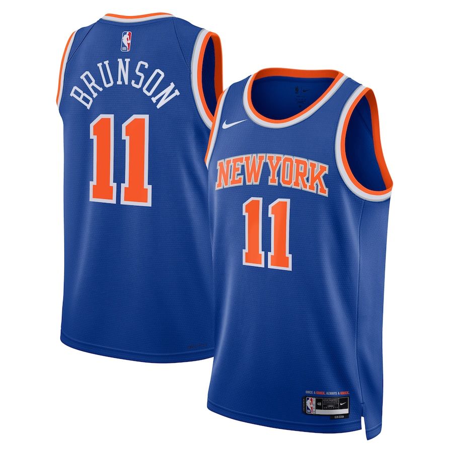 Camiseta de ruta de la Asociación #11 de los New York Knicks Jalen Bruson [Azul] (DRI-FIT ADV)