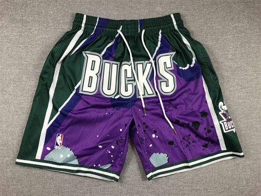 Milwuakee Bucks Authentic Just ☆ Don Purple, Forrest Green NBA Shorts [80s Retro Theme Inspired]