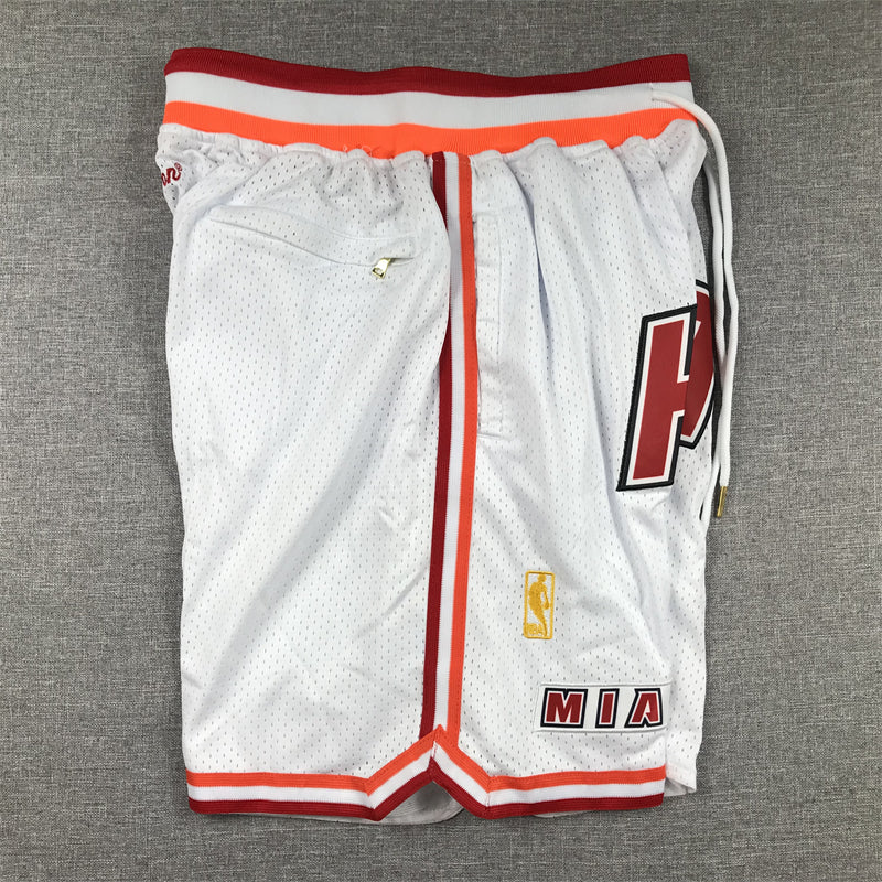 Miami Heat Authentic Just ☆ Don Pearl White, Peach & Red NBA Shorts [Retro-Inspired]