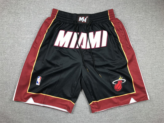 Miami Heat Authentic Just ☆ Don Black, Red & White NBA Shorts [Retro-Inspired]