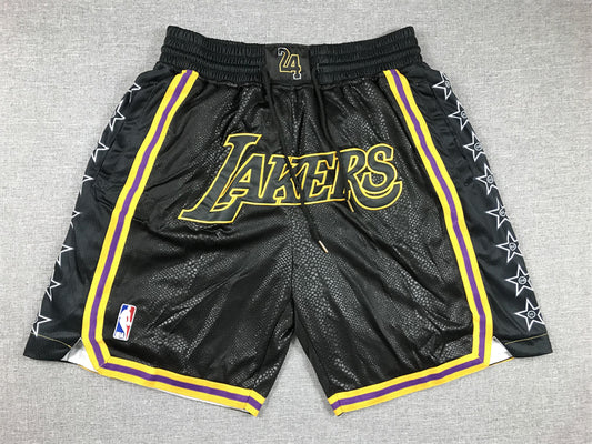 LA Lakers Authentic Just ☆ Don Black Mamba Gold & Purple w/ Championship Stars NBA Shorts [Retro-Inspired]