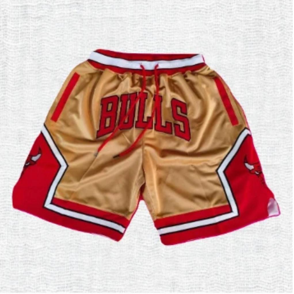 Chicago Bulls Authentic Just ☆ Don Gold, Red & White NBA Shorts [Retro Inspired]