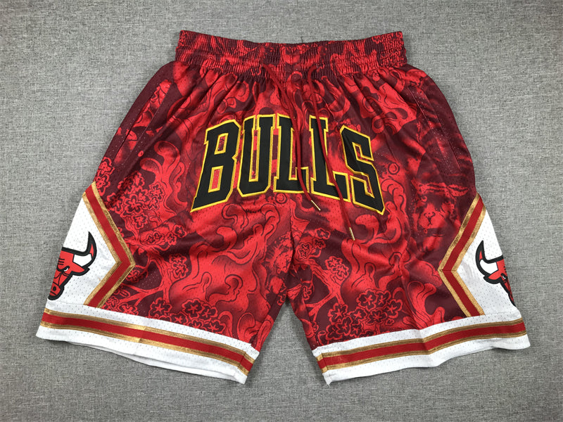 Chicago Bulls Authentic Just ☆ Don Crimson, Black & Gold NBA Shorts [Exquisite Edition]