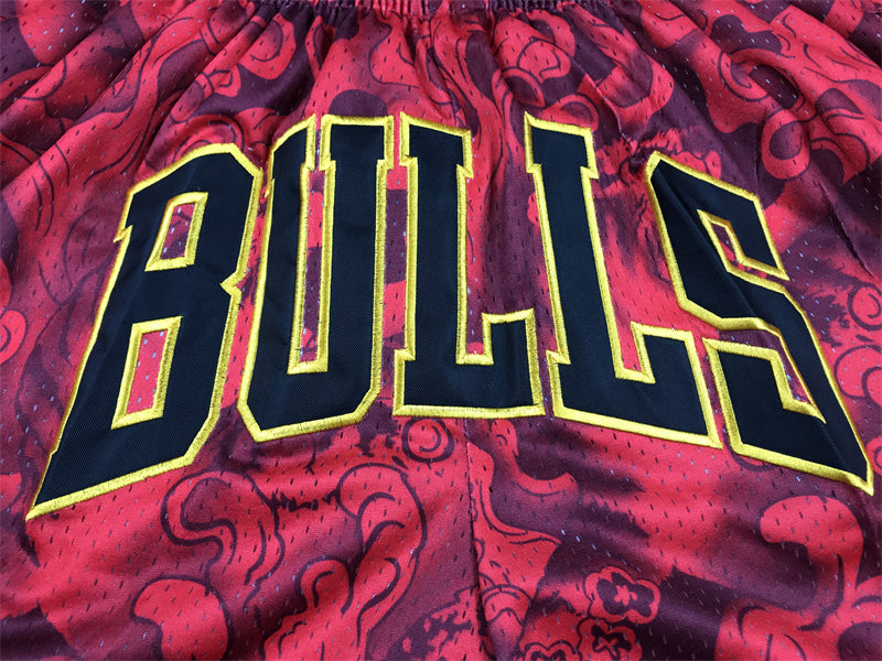 Chicago Bulls Authentic Just ☆ Don Crimson, Black & Gold NBA Shorts [Exquisite Edition]