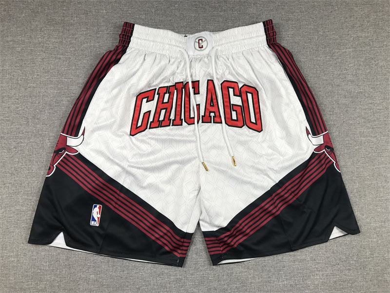 Chicago Bulls Authentic Just ☆ Don Pearl White, Black & Red Stripes NBA Shorts [City Edition]