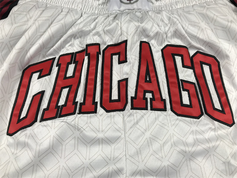 Chicago Bulls Authentic Just ☆ Don Pearl White, Black & Red Stripes NBA Shorts [City Edition]