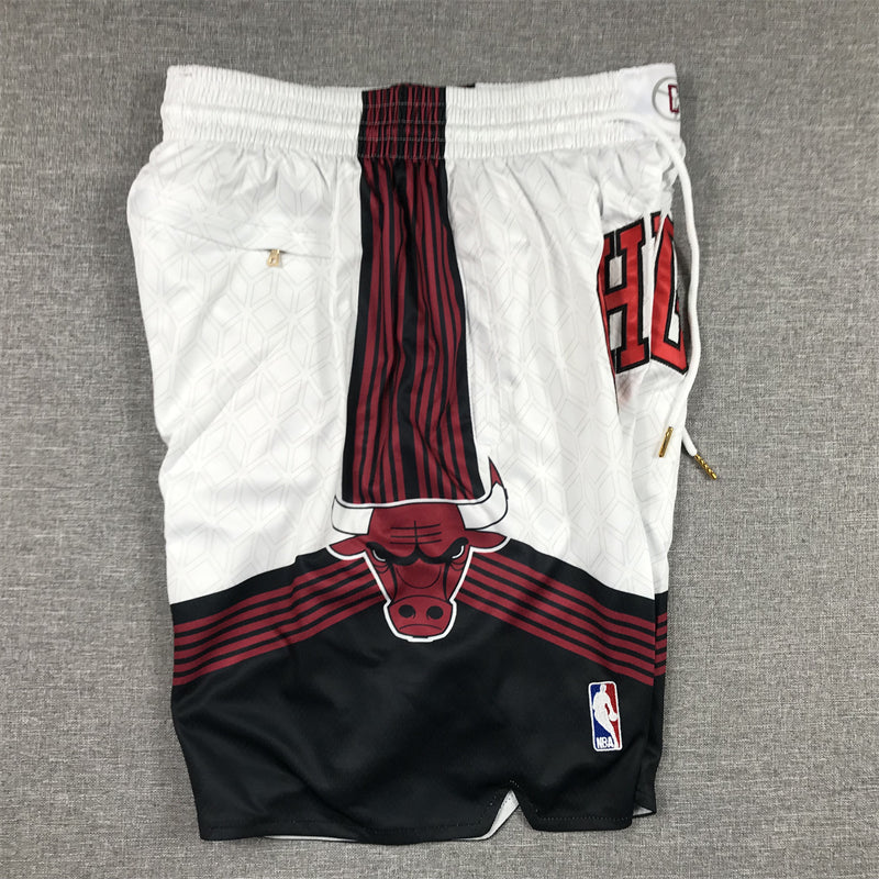 Chicago Bulls Authentic Just ☆ Don Pearl White, Black & Red Stripes NBA Shorts [City Edition]