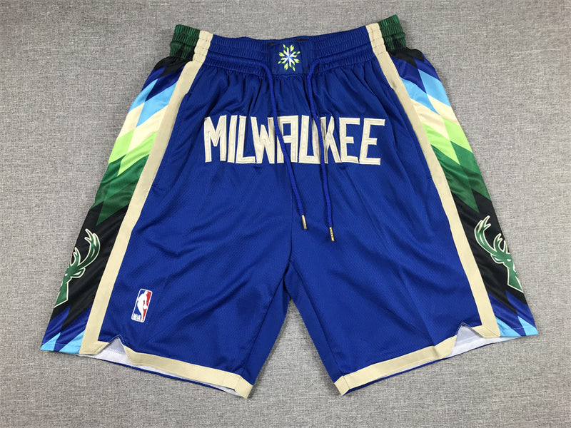 Milwuakee Bucks Authentic Just ☆ Don Royal Blue, Green, Cream & White NBA Shorts [City Edition]