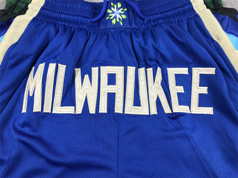 Milwuakee Bucks Authentic Just ☆ Don Royal Blue, Green, Cream & White NBA Shorts [City Edition]