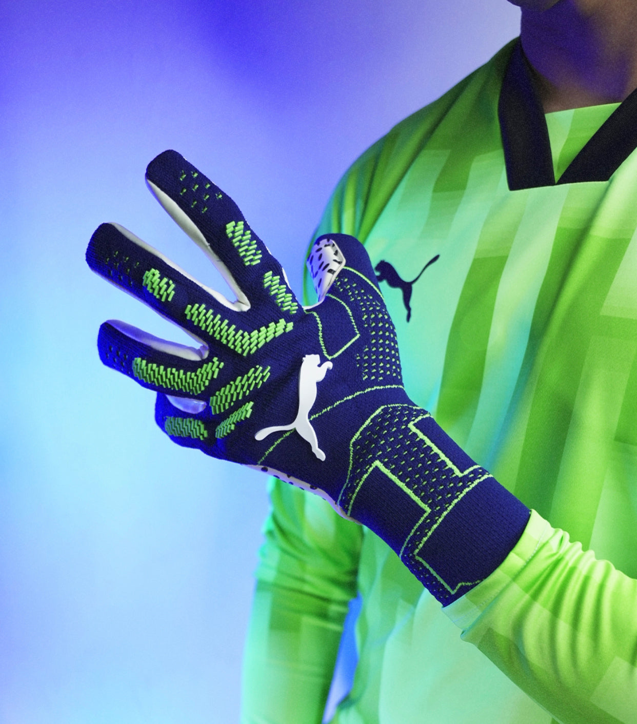 Neon, Navy Blue Puma FUTURE Z 1.3 Breathable High Performance Pro-Level GK Gloves (Mid-Arm)