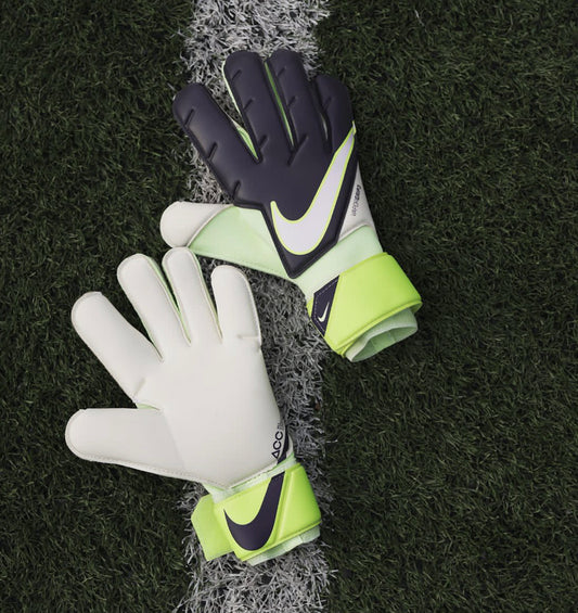 White, Gray & Neon Nike Leather-Retro Remake Breathable High Performance Pro-Level GK Gloves (Wrist)