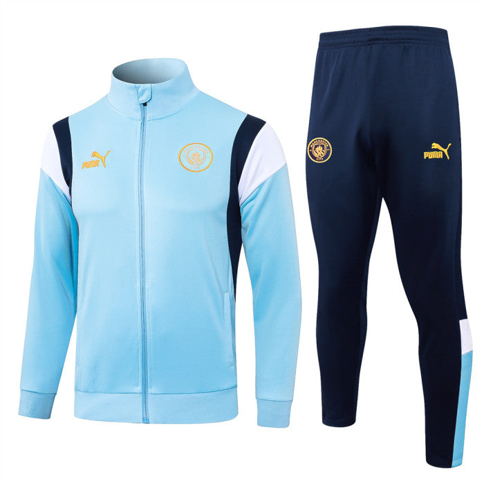 Manchester City Light Blue, White & Gold Accent Quarter Zipper Tracksuit (DRI-FIT ADV)