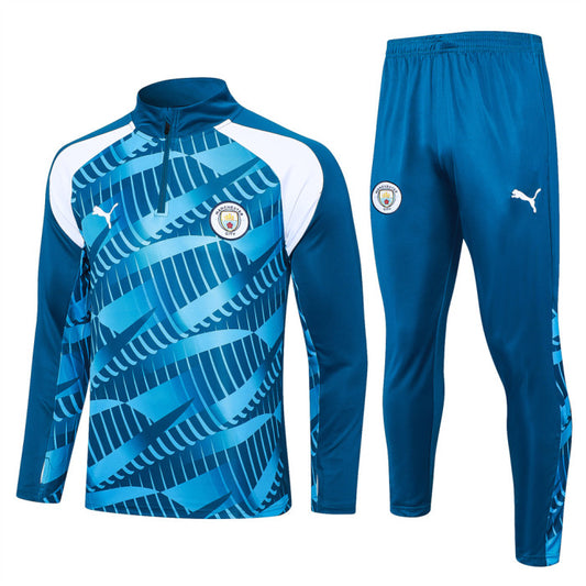 Manchester City Blue Abstract, White Accent Full-Set Zipper Tracksuit (DRI-FIT ADV)