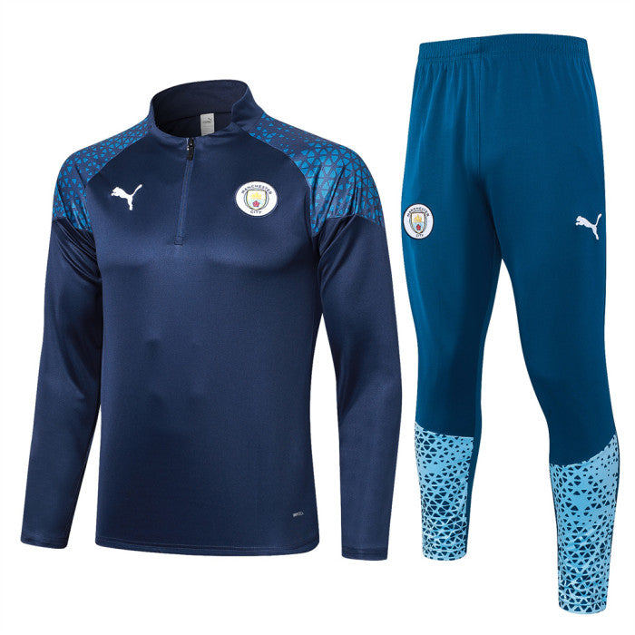 Manchester City Navy Blue Shoulder Abstract, Quarter Zipper Full-Set Tracksuit (DRI-FIT ADV)