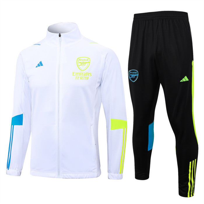 Arsenal FC White w/ Neon Stripes - Full Zipper Tracksuit (DRI-FIT ADV)