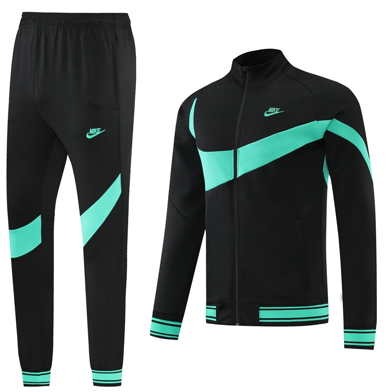 Solid Black [Teal] Wave Pattern Unisex Full-Set Tracksuit (DRI-FIT ADV)