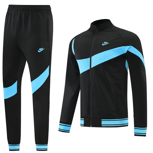 Solid Black [Coral Blue] Wave Pattern Unisex Full-Set Tracksuit (DRI-FIT ADV)