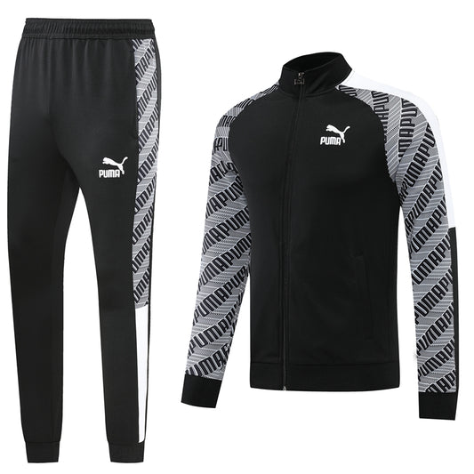 Black [Solid] Gray Logo Branded Sleeves w/ Black Pants Unisex Full-Set Tracksuit (DRI-FIT ADV)