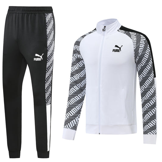 White [Solid] Logo Branded Sleeves w/ Black Pants Unisex Full-Set Tracksuit (DRI-FIT ADV)