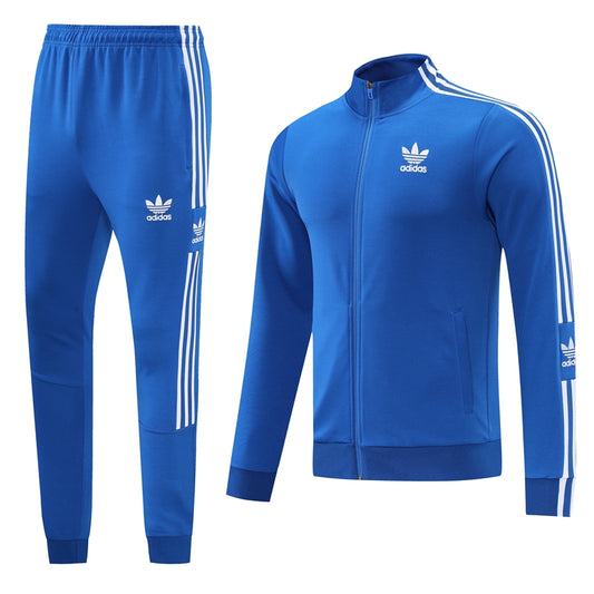 Solid Sea Blue w/ White Stripes Unisex Full-Set Tracksuit (DRI-FIT ADV)