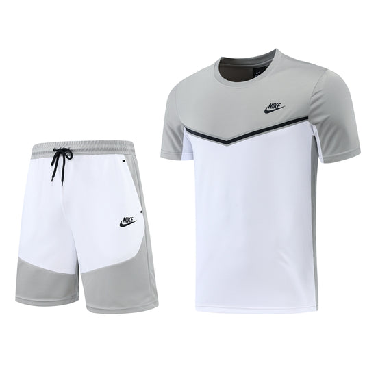 Gray & White Polo Shirt + Shorts Full-Set Training Suit (DRI-FIT ADV)