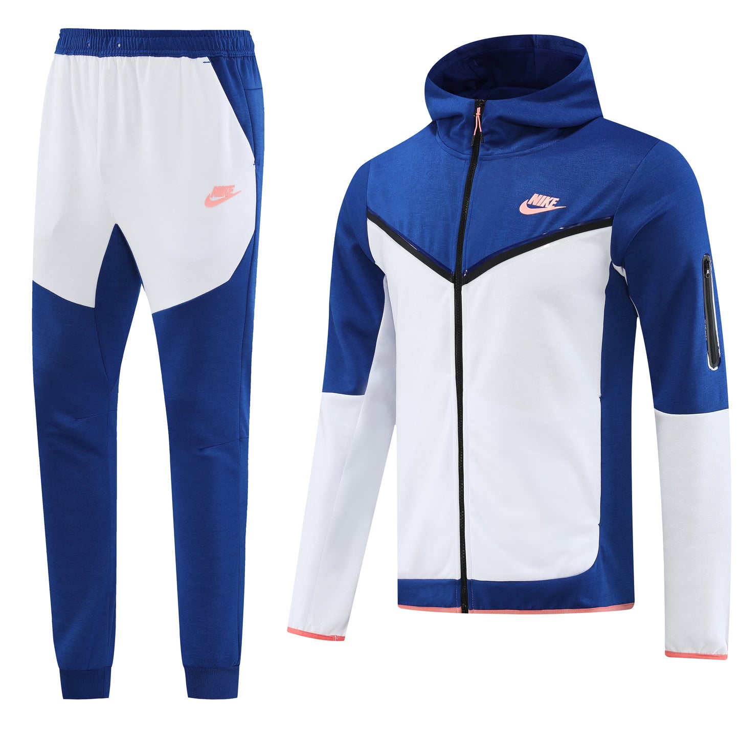 [Solid] White w/ Deep Blue Double Breast & Sleeves Full-Set Tracksuit (DRI-FIT ADV)