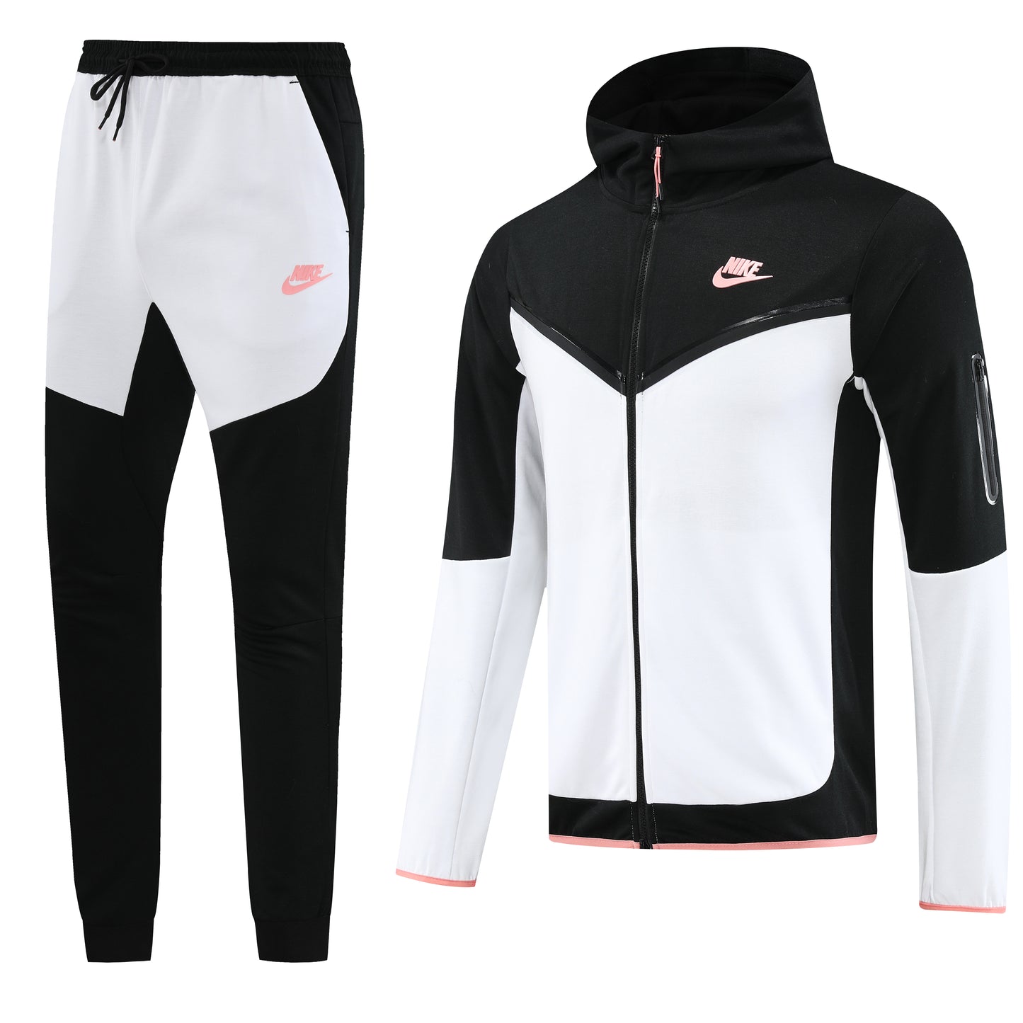 Peach Logo [Solid] White w/ Black Double Breast & Sleeves Full-Set Tracksuit (DRI-FIT ADV)