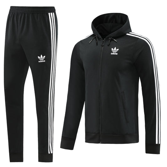 Black Windbreaker w/ White Stripes Full-Set Tracksuit (DRI-FIT ADV)