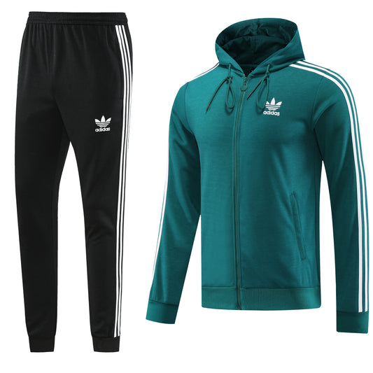 Jade Green Windbreaker w/ White Stripes, Black Pants Full-Set Tracksuit (DRI-FIT ADV)